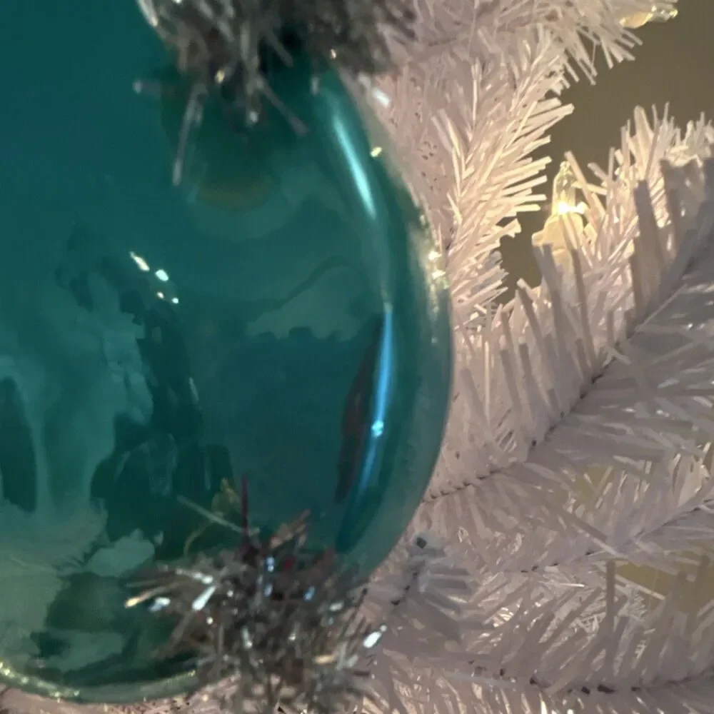 Ashland Glass Christmas Ornament Blue Black Silver Round Design